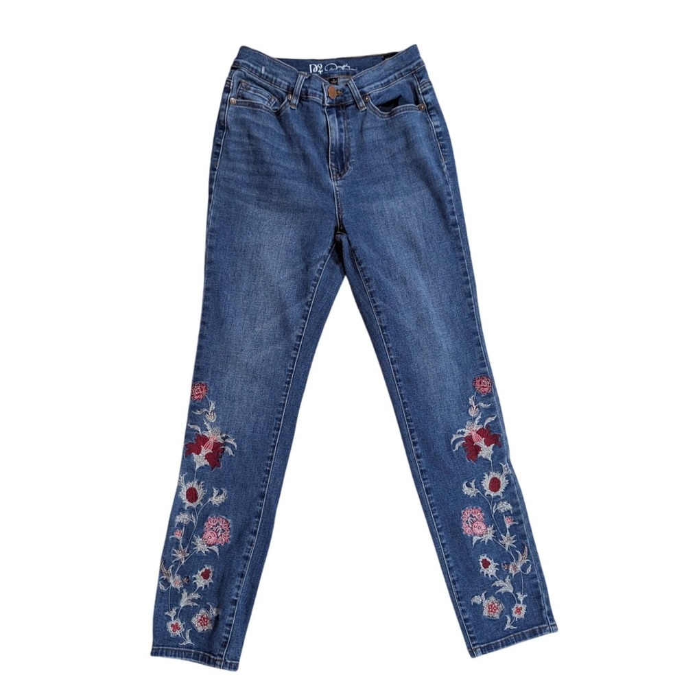 DG2 Diane Gilman Jeans Women 0 Blue‎ Floral Embroidered High Rise Skinny Stretch